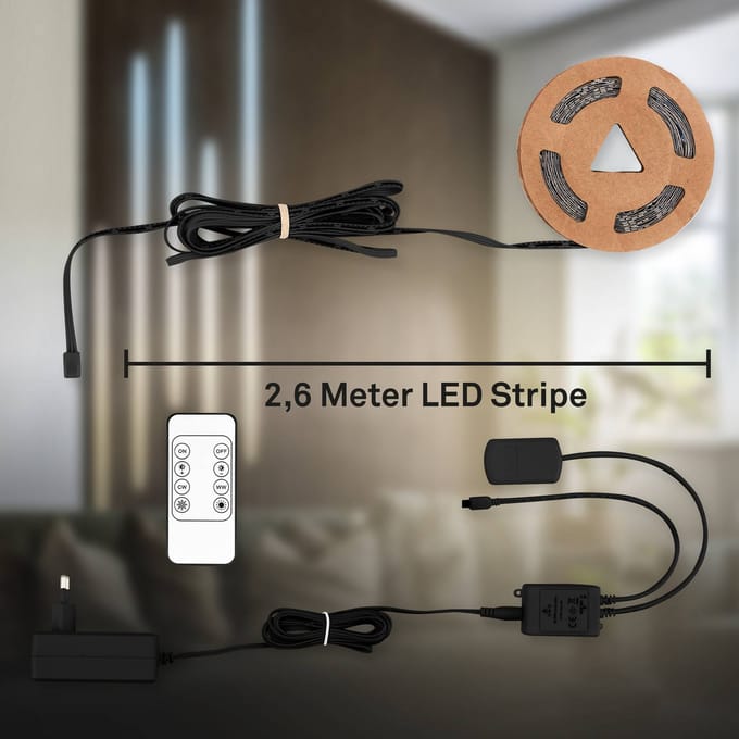 Briloner Pimp your Panel - LED Strip starter kit 2,6m - 8020294 - CCT basis kit - Pimp your Panel - Driver - Afstandsbediening - Zelfklevend - 262,5 x 1 cm