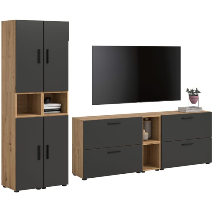 Furnilux Modulaire woonwand in artisan eik en basalt stijlvolle opbergoplossing voor