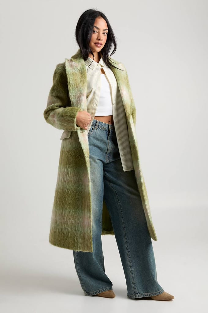 boohoo Dames Bekijk Oversized Dubbelgeknoopte Wol Look Jas | Green | Maat: 8