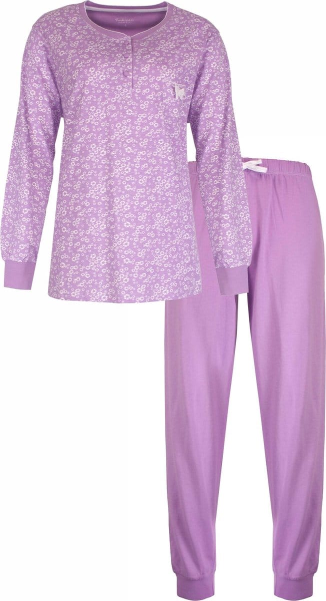 Tenderness Dames Pyjama Set - 100% Gekamde Katoen - Paars - Maat S