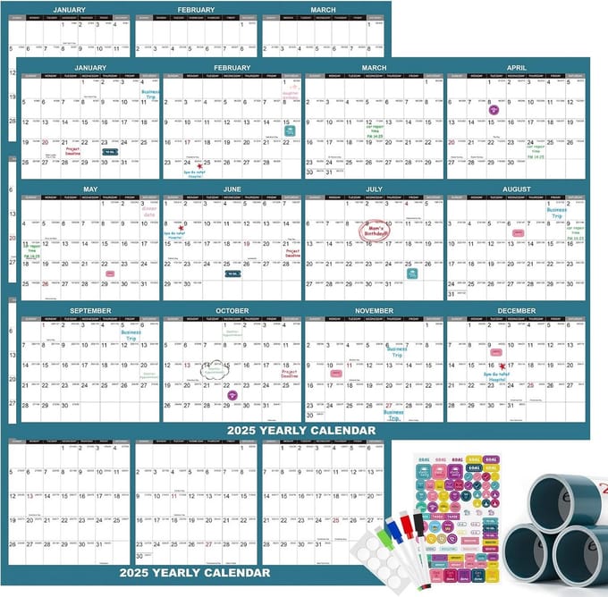 Grote Wandkalender 2025 - Jaarkalender voor Thuis en Kantoor