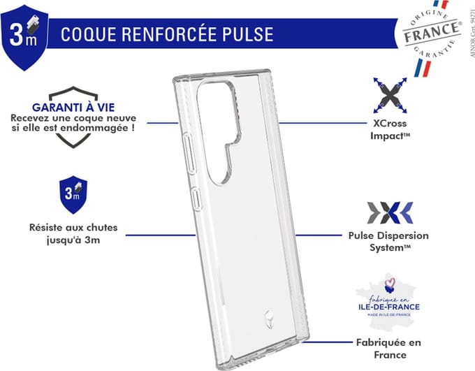 Force Case, Hoesje geschikt voor Galaxy S24 Ultra - PULSE Series met 3D Inserts & Anti-Shock, Transparant