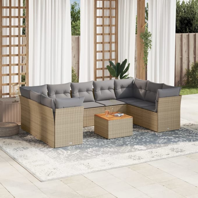 vidaXL - 10-delige - Loungeset - met - kussens - poly - rattan - beige