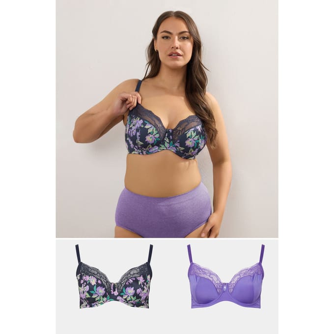 Yours 2Pack Zwarte En Paarse Bloemenbeugelbeha's Size 95D