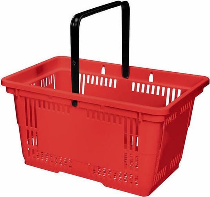 Winkelmandje 28 liter - rood - 1 handgreep - 10 stuks