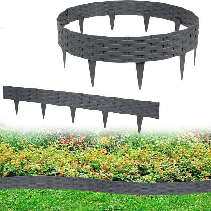 Gazonrand Tuinrand - Bloembed omheining - Tuin Decoratie - Rotan Design - 10 meter - Antraciet