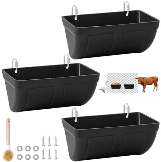 Hanging Feeder for Poultry and Livestock - 3-Pack Black - 5 Quart Capacity