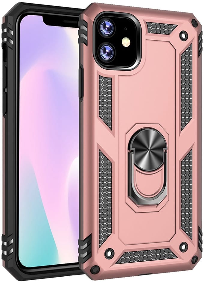 Ntech hoesje Geschikt voor iPhone 11 Armor Ringhouder TPU - Rosegoud