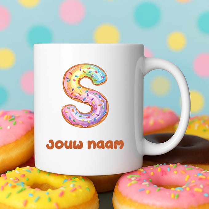 Mok - Donut letter S – Gepersonaliseerd met naam – Grappige Mokken