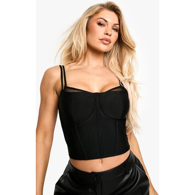 boohoo Dames Bandage Mesh Insert Cupvormige Korset Top | Zwart | Maat: 36
