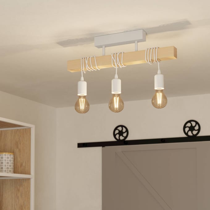 EGLO Townshend Plafondlamp - E27 - 55 cm - Wit/Bruin - FSC Hout