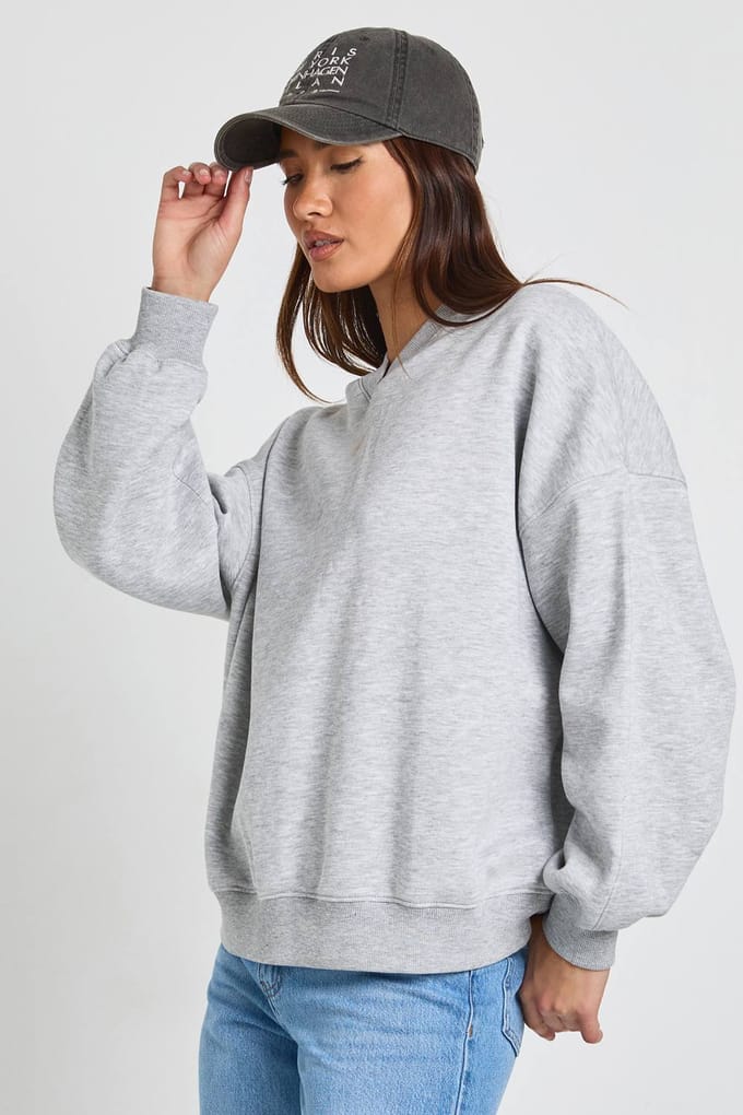 boohoo Dames V-Hals Oversized Sweatshirt | Grey Marl | Maat: Medium