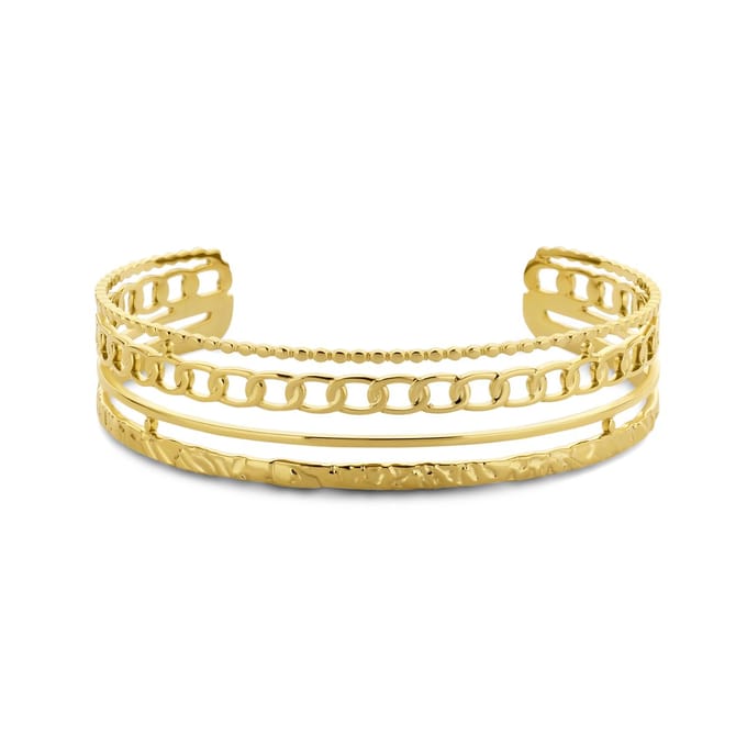 CO88 Collection 8CB-91212 Stalen Bangle met meerdere lagen - 16mm Breed - Staal - Goudkleurig