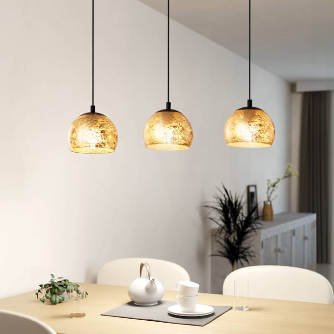 EGLO Albaraccin Hanglamp - E27 - 78 cm - glas - Zwart/Goud