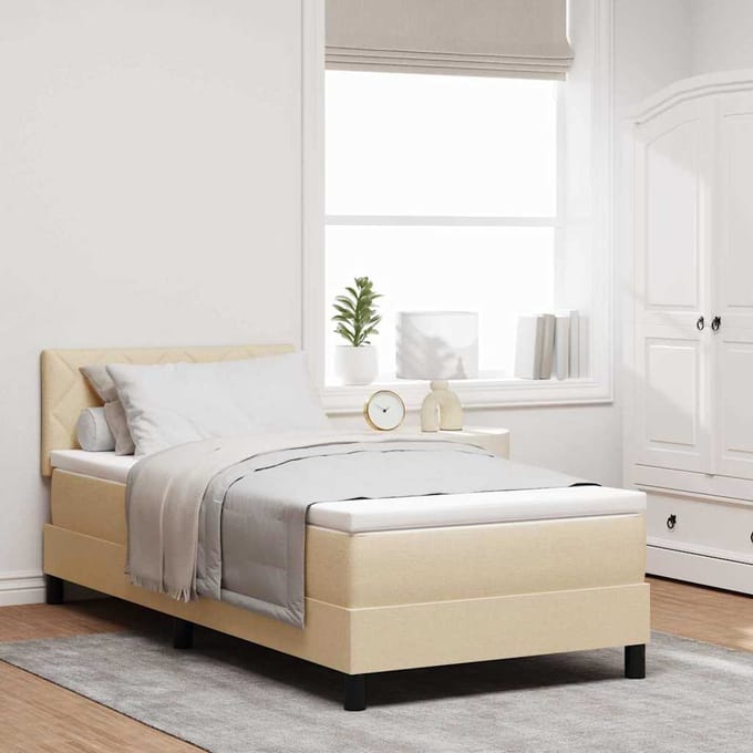 vidaXL - Boxspring - bed - met - kussen - met - hoofdeinde - Crème - 100 - x - 200 - cm - Stof