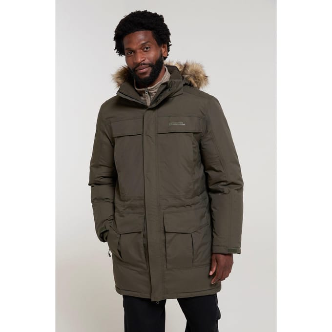 Mountain Warehouse Heren Antarctic Extreme Camo Down Waterdichte Jas (Donkere Khaki)