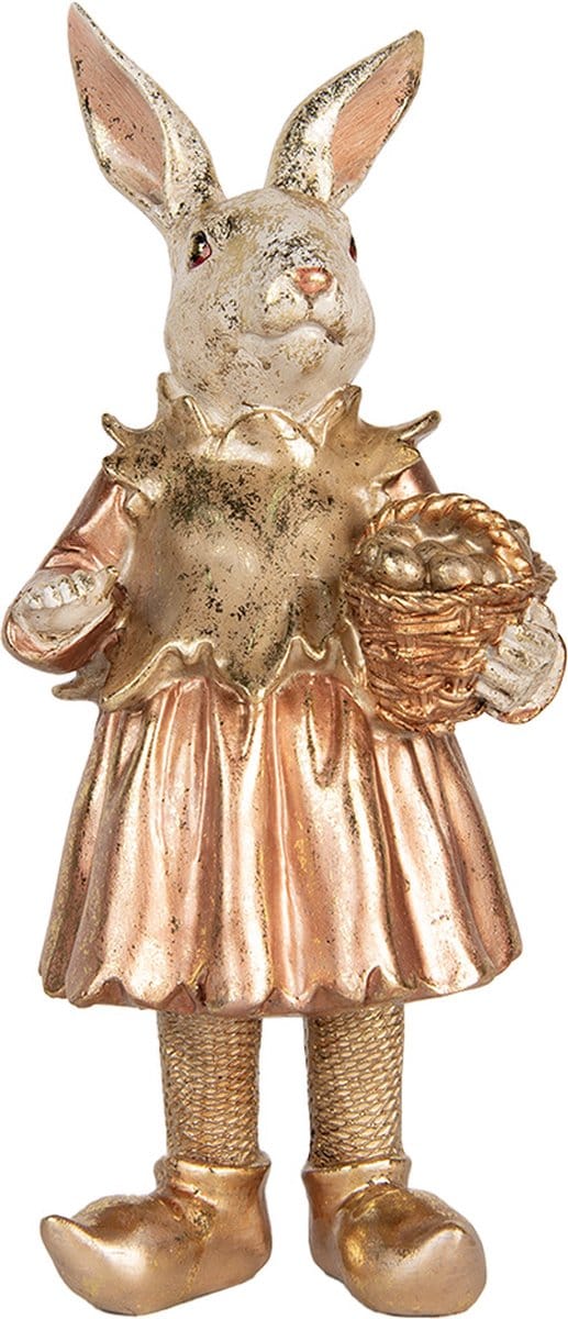Clayre & Eef Decoratie Beeld Konijn 35 cm Beige Roze Kunststof