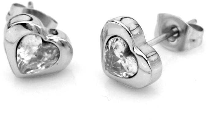 Oorbellen hart kristal studs - zilverkleurig - 8 mm – valentijn – cadeau