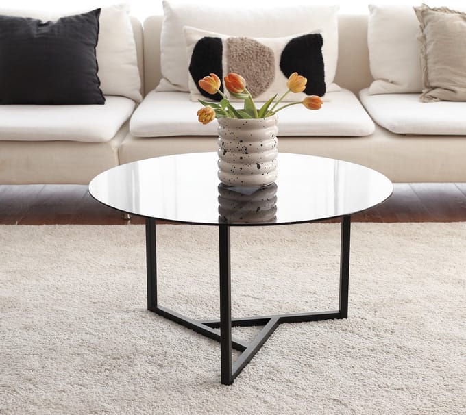 Moderne ronde salontafel glas - zwart - gerookt glas - 75x42x75cm - metaal