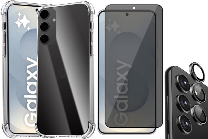 Hoesje geschikt voor Samsung Galaxy S25 Plus - Privacy Screenprotector Volledig Dekkend Glas & Camera Protector - Shockproof Transparant