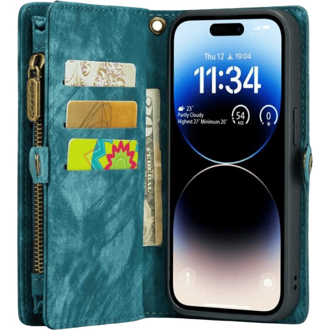 Caseme iPhone 14 Pro Vintage Portemonnee Hoesje Blauw
