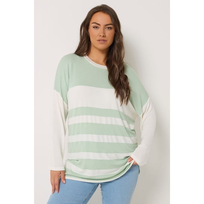 Yours Groene Gestreepte Top Met Lange Mouwen Size 54-56