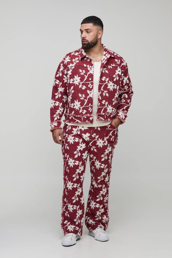 Plus Floral Tapestry Oversized Overshirt | Red | Size 2XL