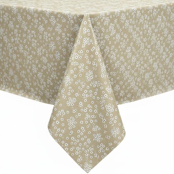 Protecttable - Tafelzeil Bloemetjes Beige 140x250cm - Tafelkleed Afwasbaar - Kunststof