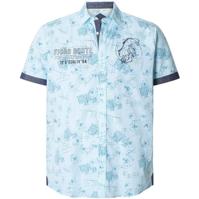 Jan Vanderstorm herren Overhemd Met Korte Mouwen - 45/46 - turquoise - Plus Size