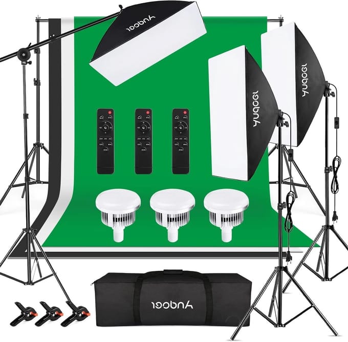 Professionele Fotostudio Verlichting Set met Achtergrond Systeem, Softbox, Lampen en Statief