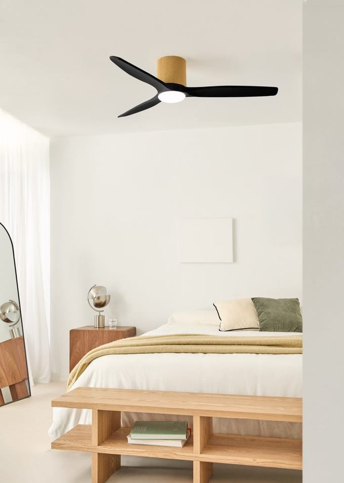 CREATE - Stille plafondventilator 100% hout 40W (Ø132cm) - Met licht LED - Afstandsbediening - 6 snelheden - Programmeerbaar - WIND CALM CUSTOM WOVEN