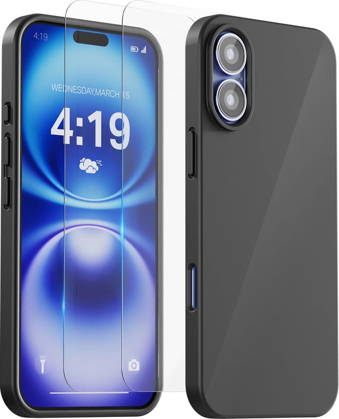 Hoesje Geschikt voor iPhone 16 Plus - 2x Screenprotector tempered glass - Anti Shock silicone case - Zwart