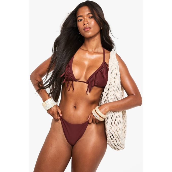 boohoo Dames Franje Bikini Slip | Brown | Maat: 14