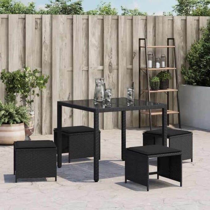 vidaXL - Tuinkrukken - 4 - st - met - kussens - 41x41x36 - cm - poly - rattan - zwart