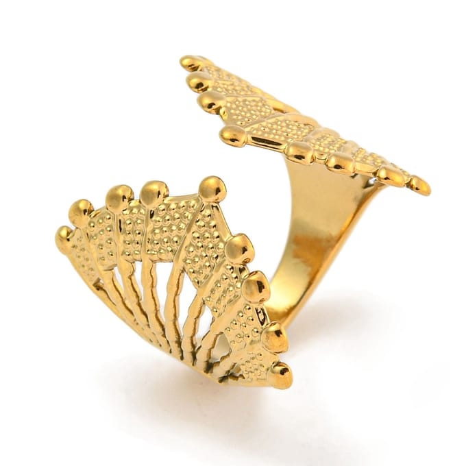 Ring stainless steel open ring bohemian, one size ring, goudkleurig, 100% waterproof, verstelbare ring, cadeau