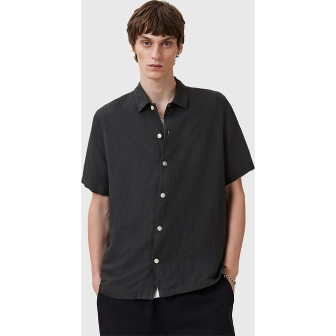 AllSaints Bandol Ss Shirt Dark Charcoal Maat: S | Casual Overhemden Outlet | Heren | Grijs