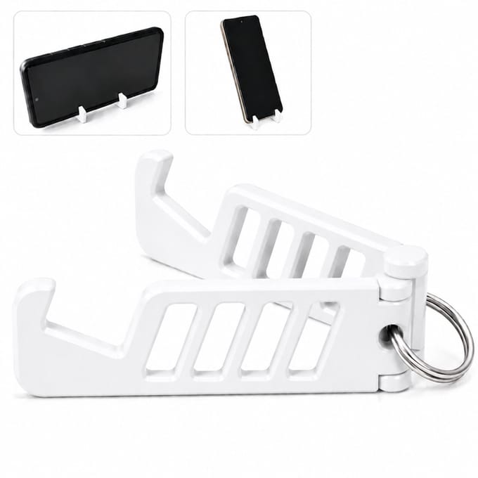 Compact Opvouwbare Telefoonhouder Sleutelhanger – Verstelbare Smartphone Standaard Geschikt voor iPhone, Samsung en Android – Wit