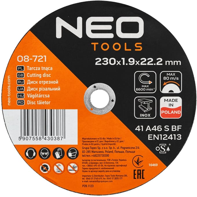 NEO TOOLS - Doorslijpschijf - 230mm - INOX - Staal