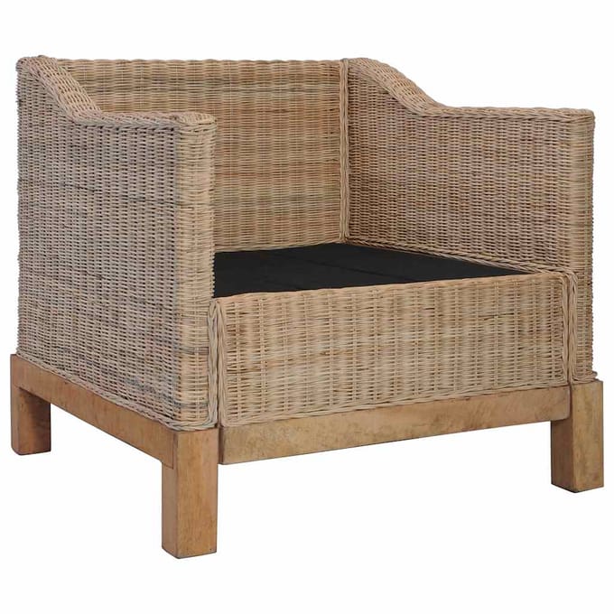 vidaXL - Fauteuil - met - kussens - natuurlijk - rattan