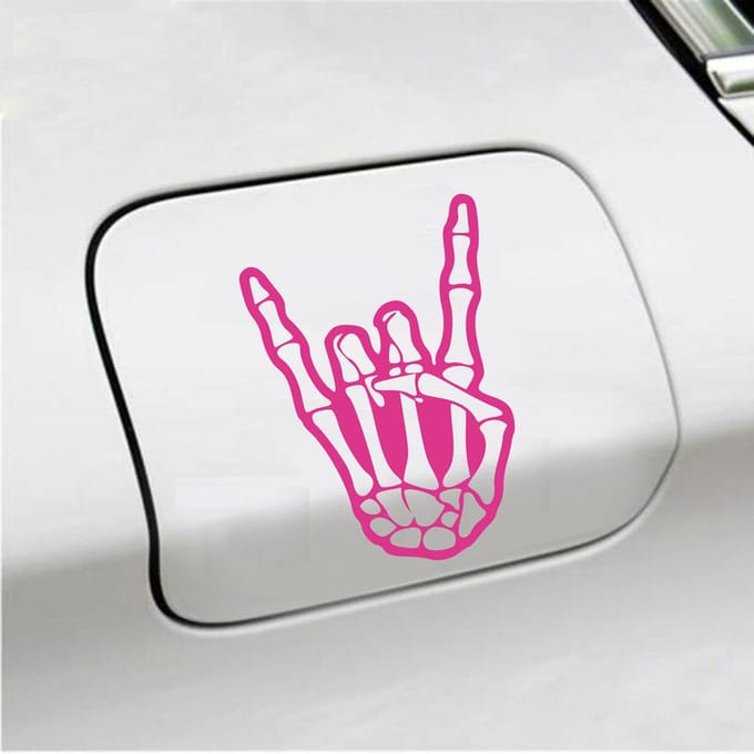 Bumpersticker - Rock N Roll Skelet - 10 X 14,4 - Roze
