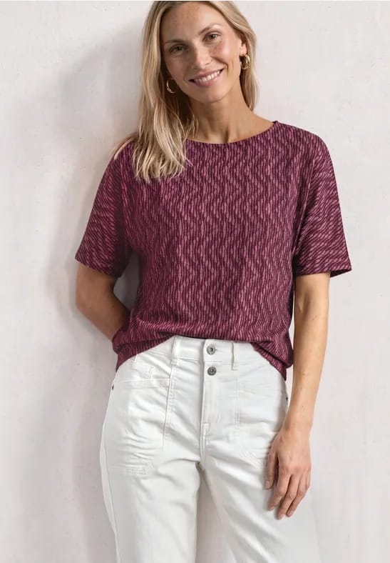 Shirt met boothals en elastische zoom