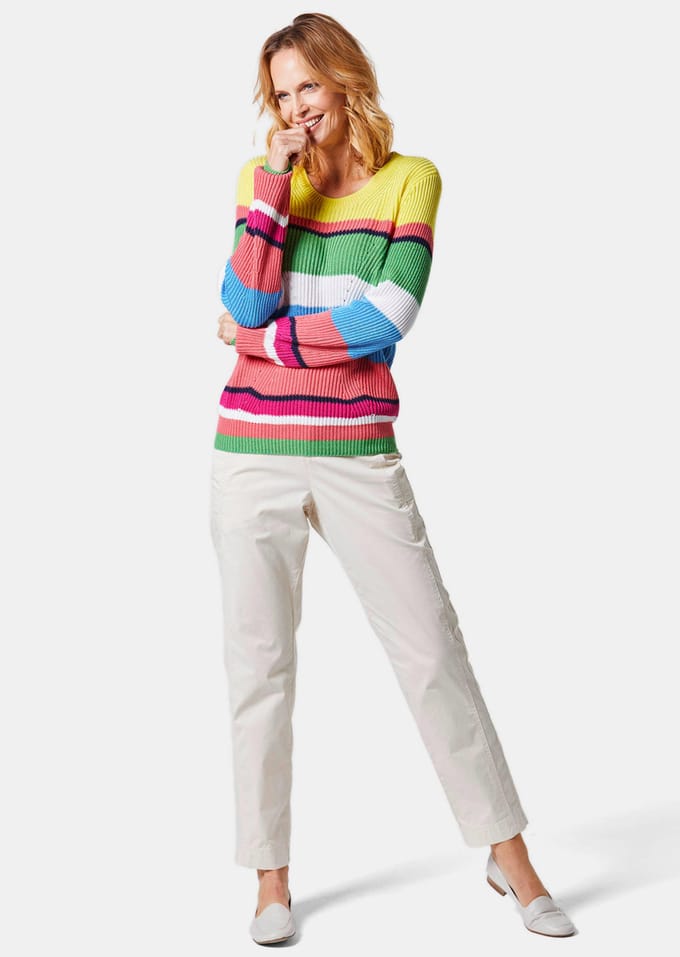 Pullover - koraalrood / groen / gedess. - Gr. 22 van Goldner Fashion