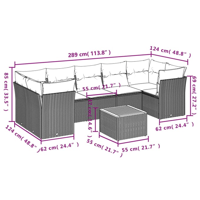 vidaXL - 8-delige - Loungeset - met - kussens - poly - rattan - beige