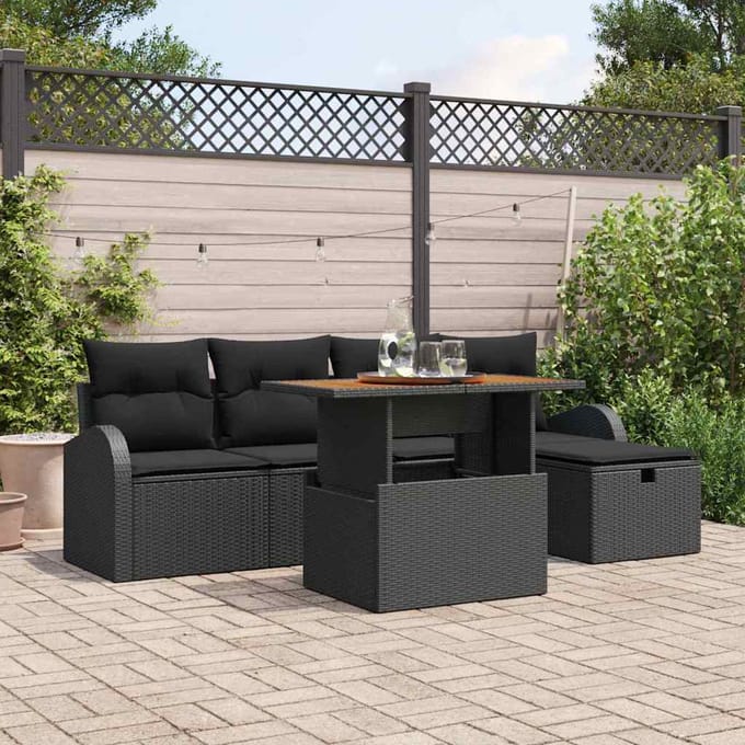 vidaXL - Tuinbank - Set - 6 - st - Zwart - poly - rattan