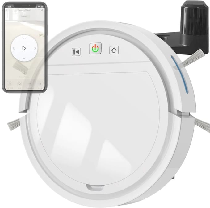 Smart Robot stofzuiger (wit) met borstels en dweil functie in gratis Tuya en Smartlife app.