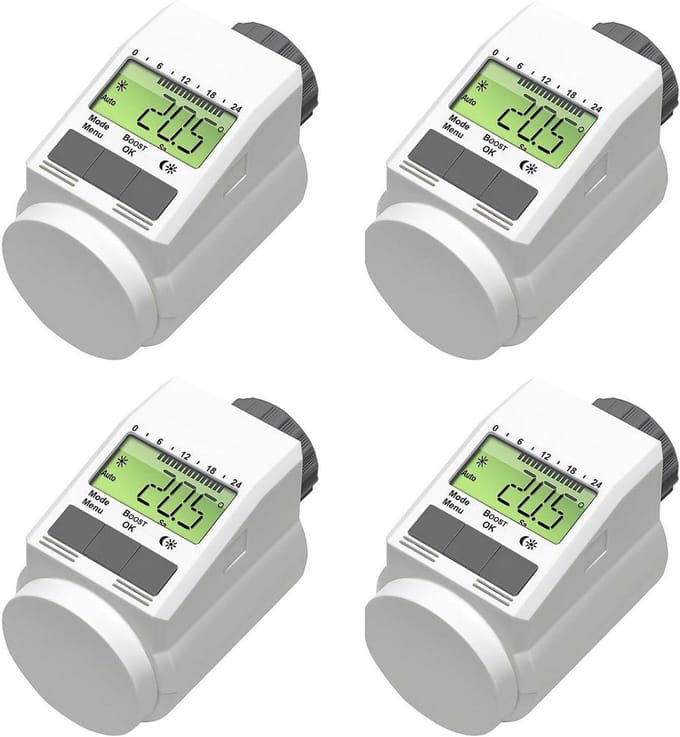 Set van 4 Slimme Programmeerbare Radiatorknoppen - Energiebesparende Slimme Thermostaat