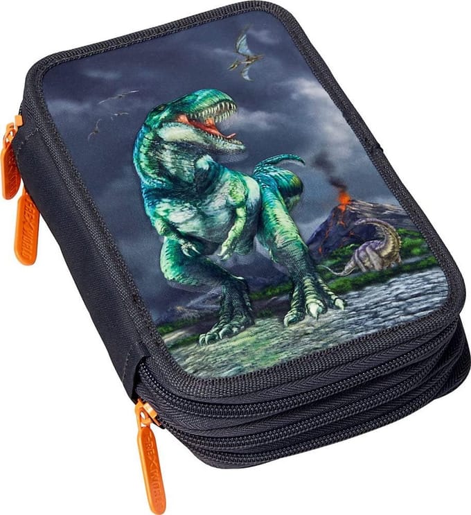 3D Triple Etui met Dinosaurs T-Rex Thema, Gevuld en 5-delig