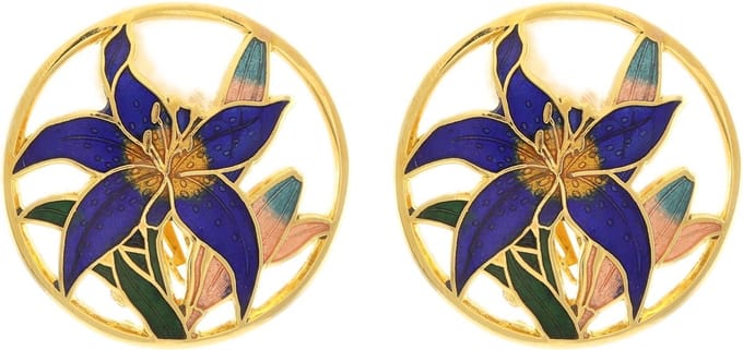 Behave - Oorclips dames - bloemmotief - blauw - 3 cm