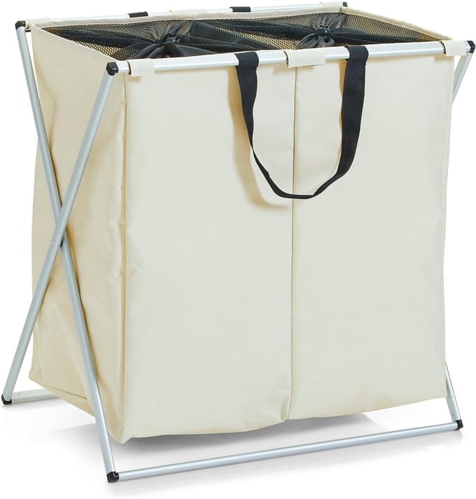 Wasmand 2-delig Polyester Aluminium Beige 59 x 38 x 57 cm