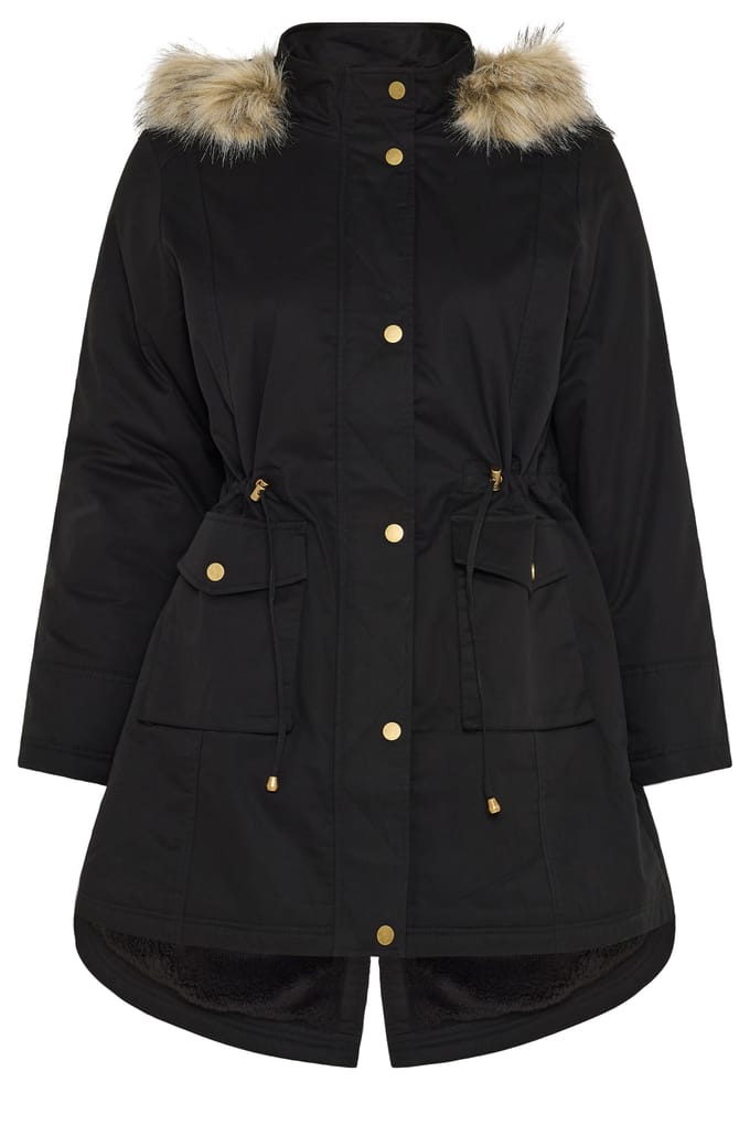 Yours Zwarte Parka Van Imitatiebont Size 48
